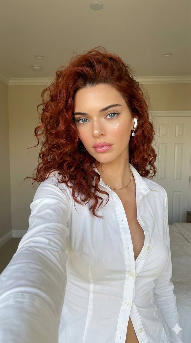 Glamorous Auburn-Haired Selfie Portrait Prompt