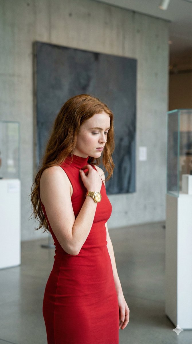 4K Candid Portrait of Sadie Sink in Red Dress Prompt