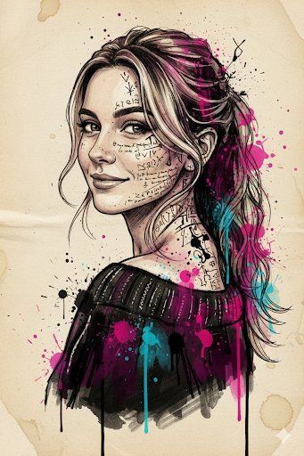 Mixed Media Portrait with Abstract Watercolor and Sketch