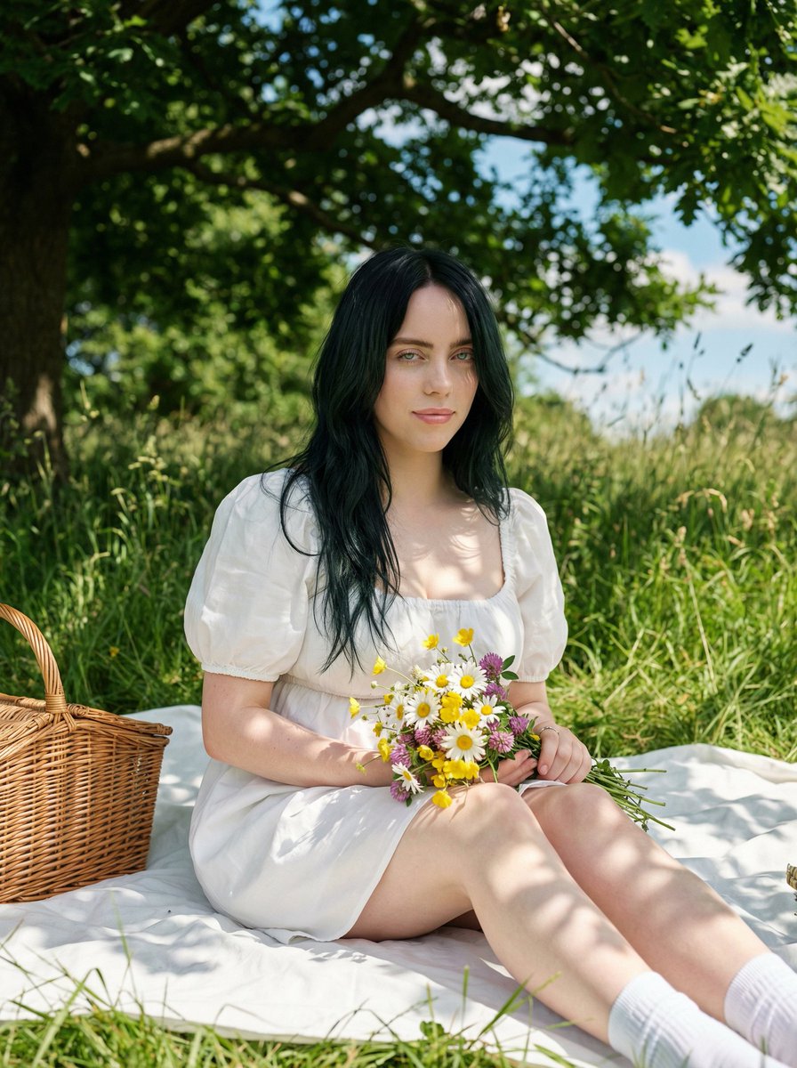 Cottagecore Picnic Portrait in Dappled Sunlight