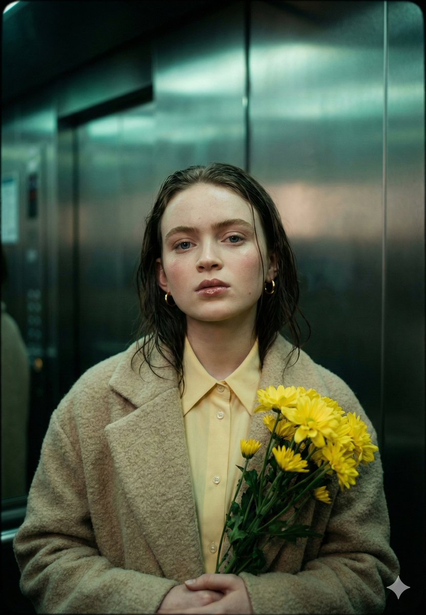 Sadie Sink Introspective Elevator Portrait Prompt 2