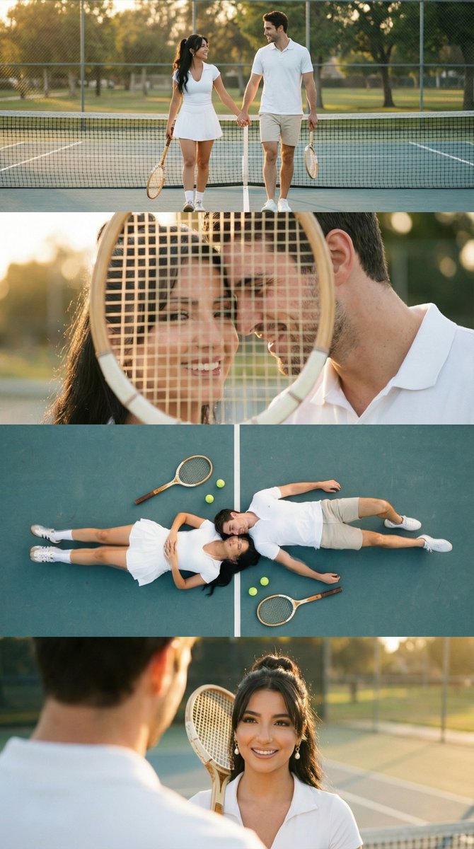 Comic / Storyboard - 4-Panel Tennis Couple Storyboard Prompt - Image 1