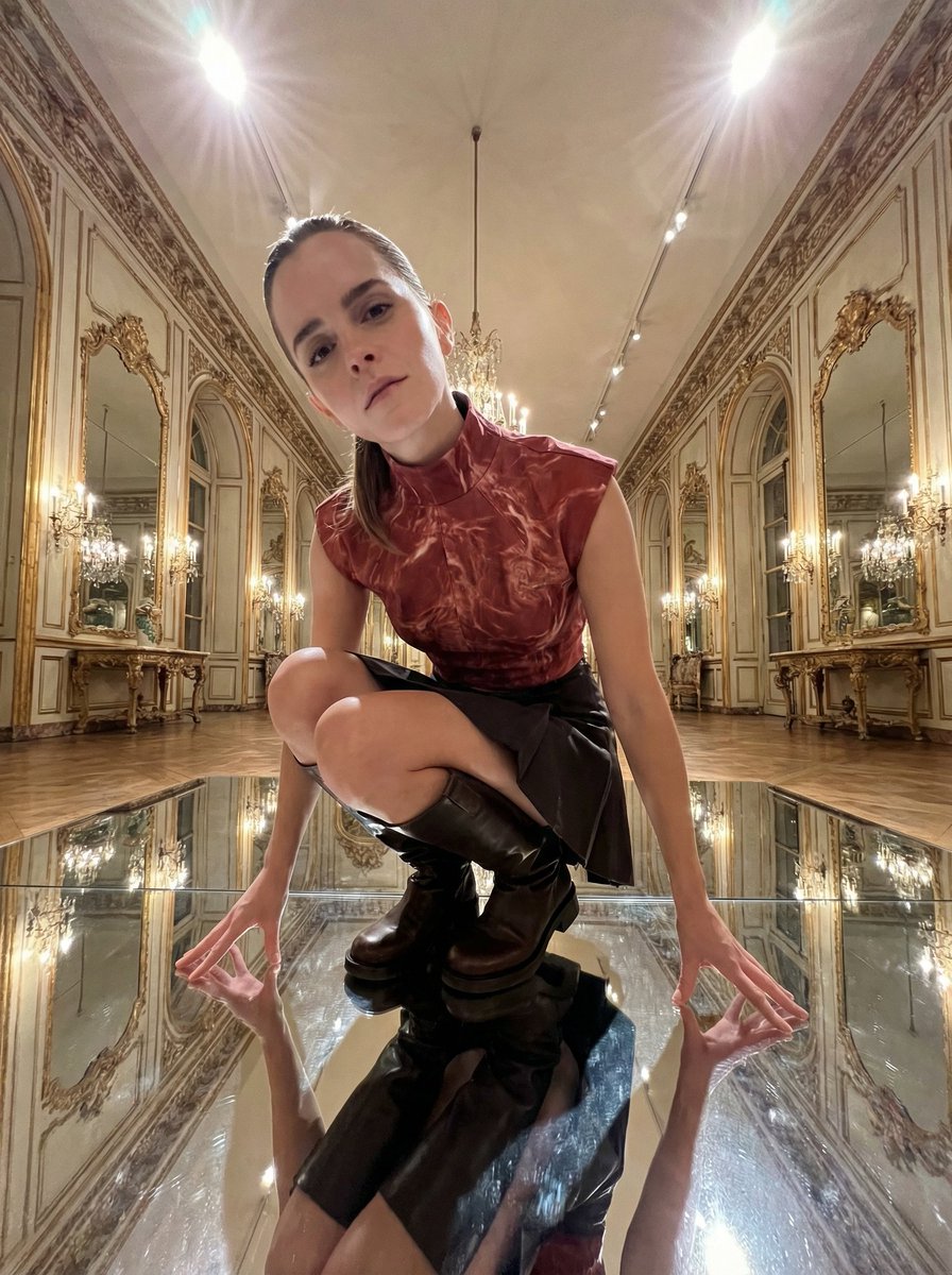 Emma Watson Unsettling Low-Angle Portrait Prompt