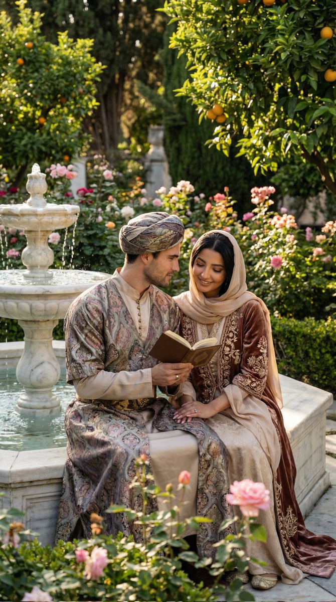 Historical Romantic Editorial Scene in an Ottoman Garden
