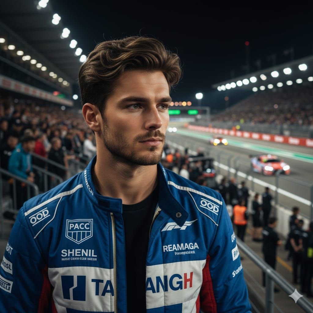 Cinematic Portrait of a Racing Driver at Night