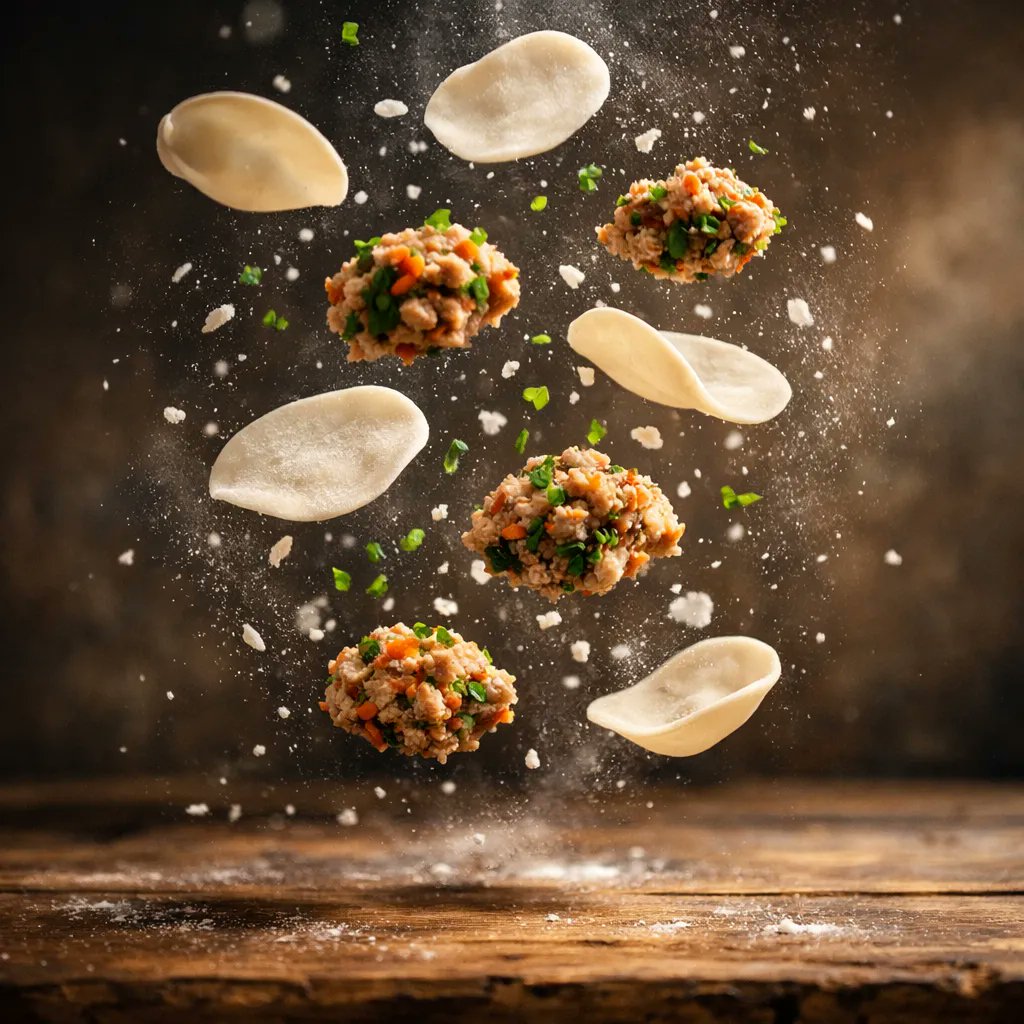 Cinematic Food Photography of Deconstructed Dumplings