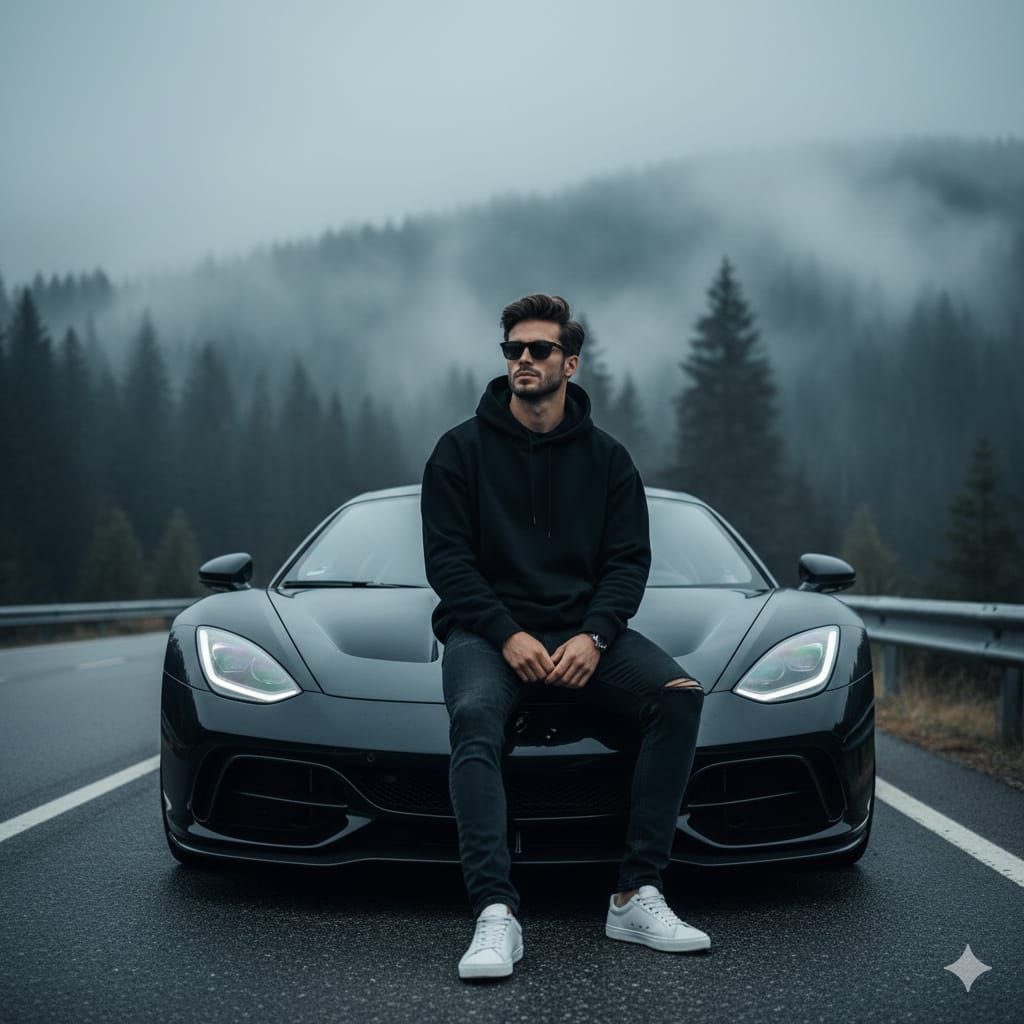 Ultra-realistic Cinematic Portrait of a Man with a Luxury Sports Car