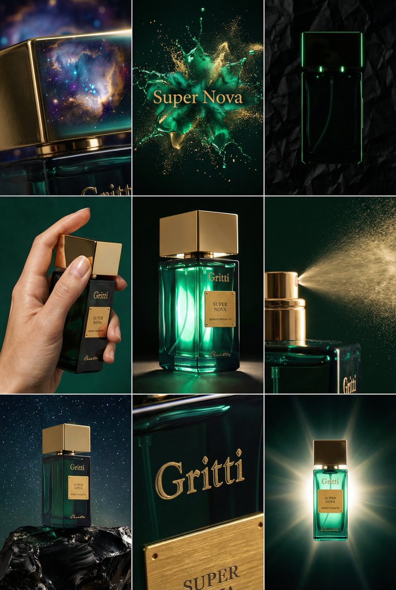 JSON Prompt for Cinematic Perfume Editorial Grid