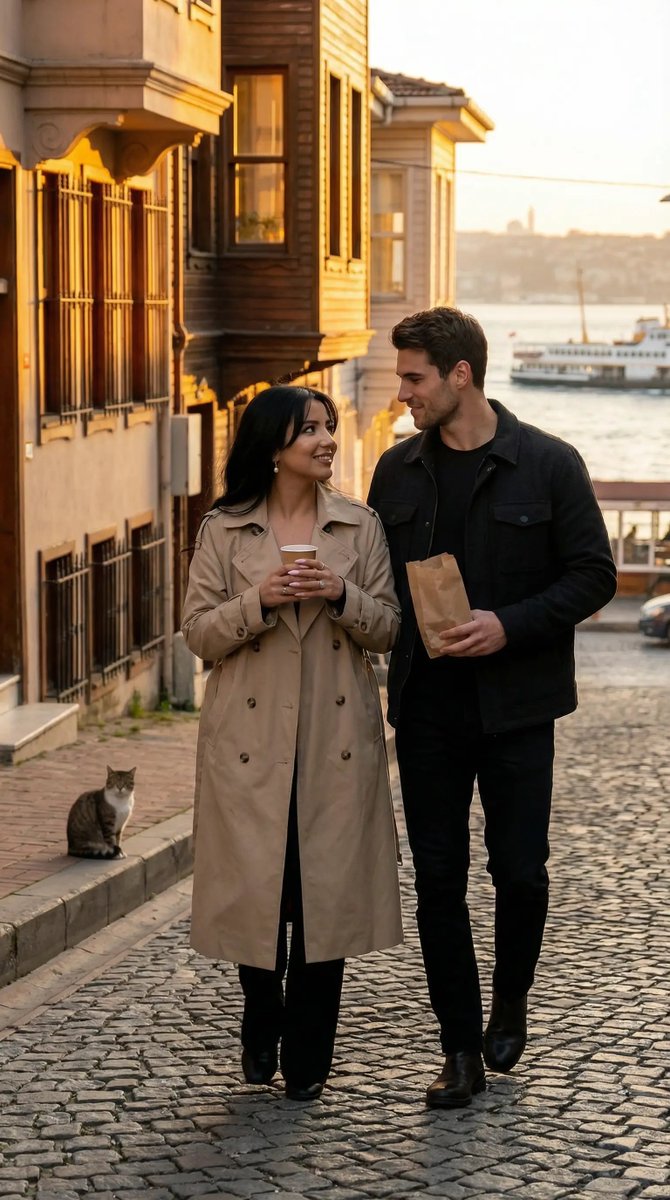 Cinematic Modern City Scene in Istanbul at Golden Hour