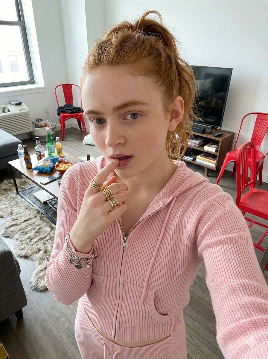 Sadie Sink Candid Selfie in Loungewear Prompt