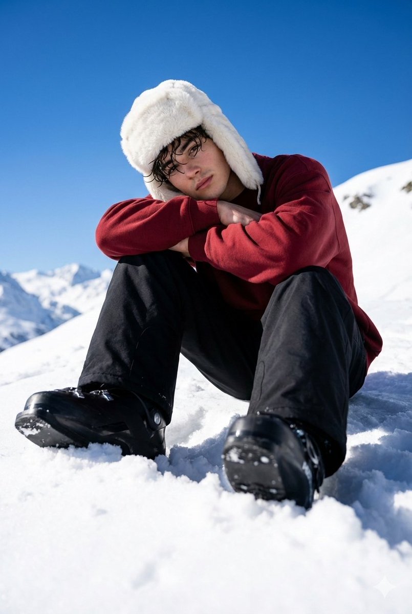 Alpine Snow Portrait with Trapper Hat