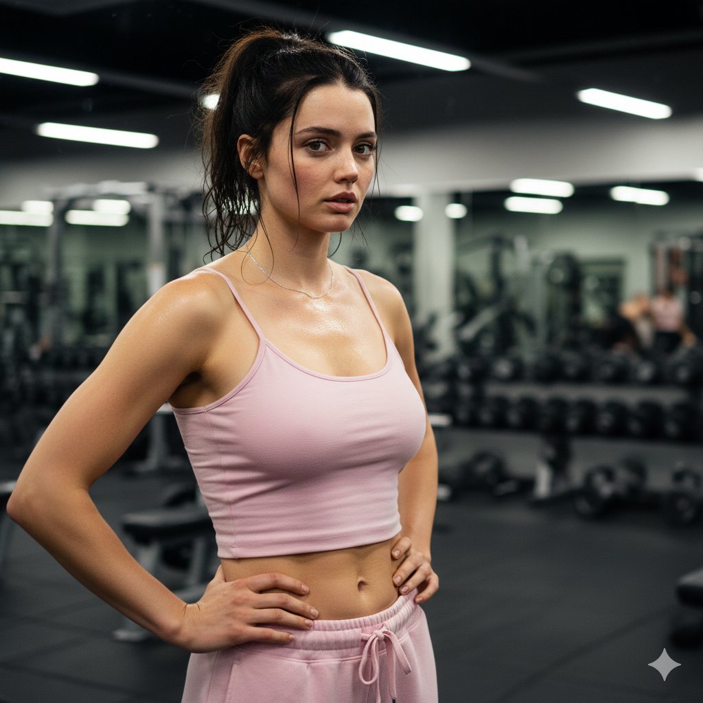 Hyper-realistic gym portrait with intense sweat and skin detail