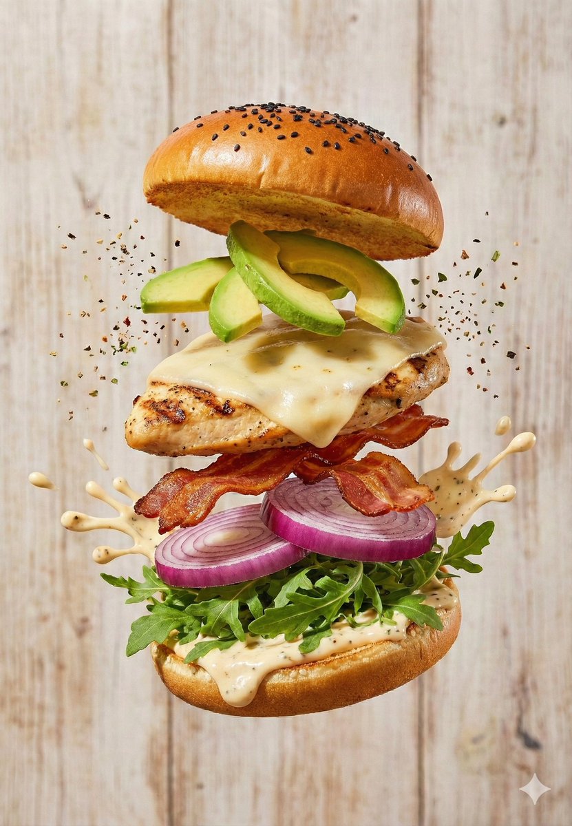 E-commerce Main Image - Floating Gourmet Burger Commercial Shot - Image 1
