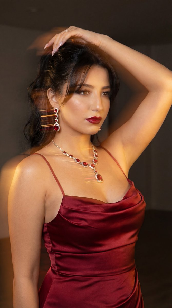 Cinematic Fashion Portrait in Deep Red Satin