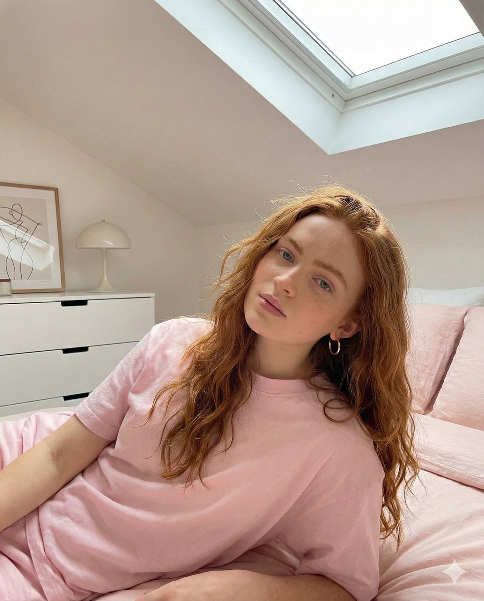 Bold Pink Statement Fashion Editorial Portrait (Sadie Sink)