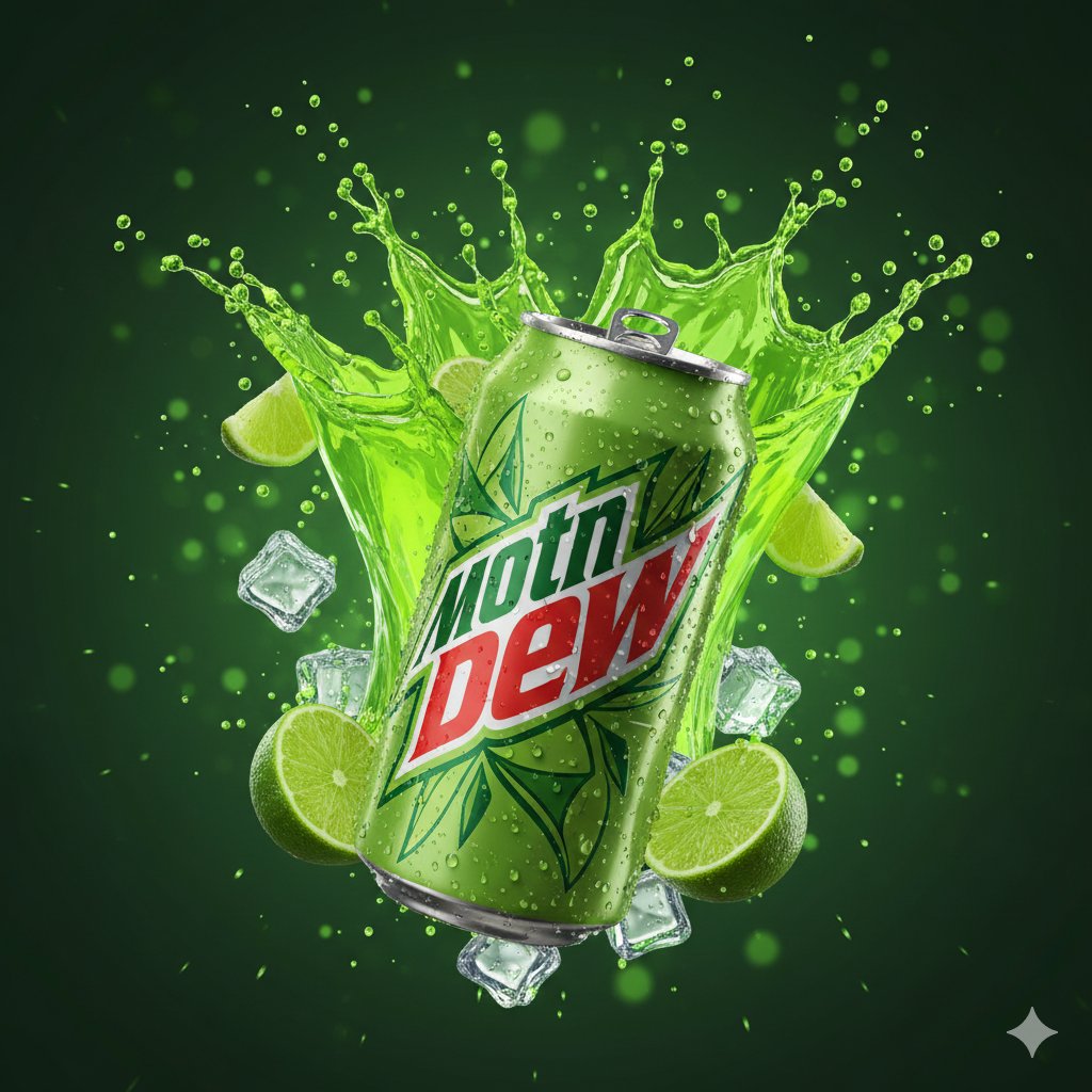 Hyper-Realistic Mountain Dew Can Explosion Product Shot