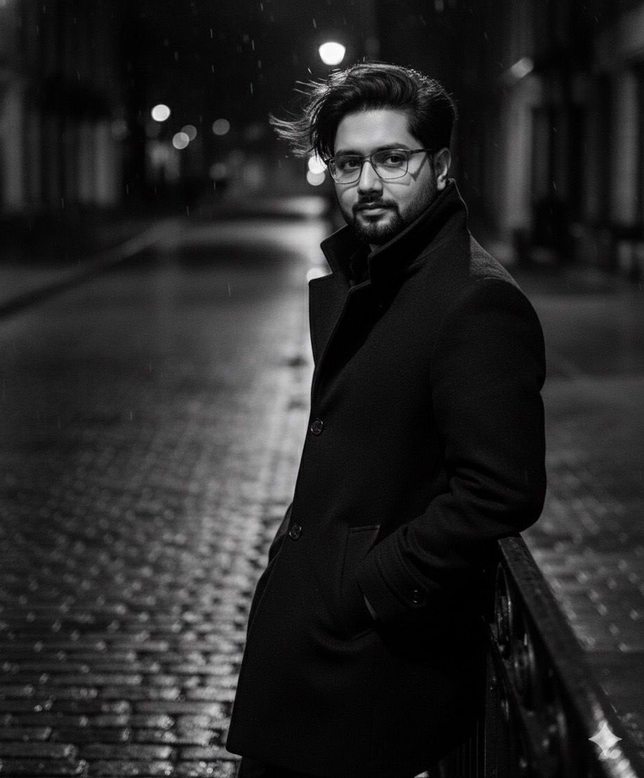 High-fashion black-and-white editorial portrait