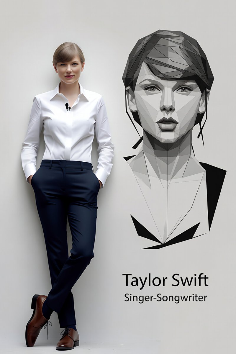Ultra-realistic full body portrait of Taylor Swift with graphic overlay 2
