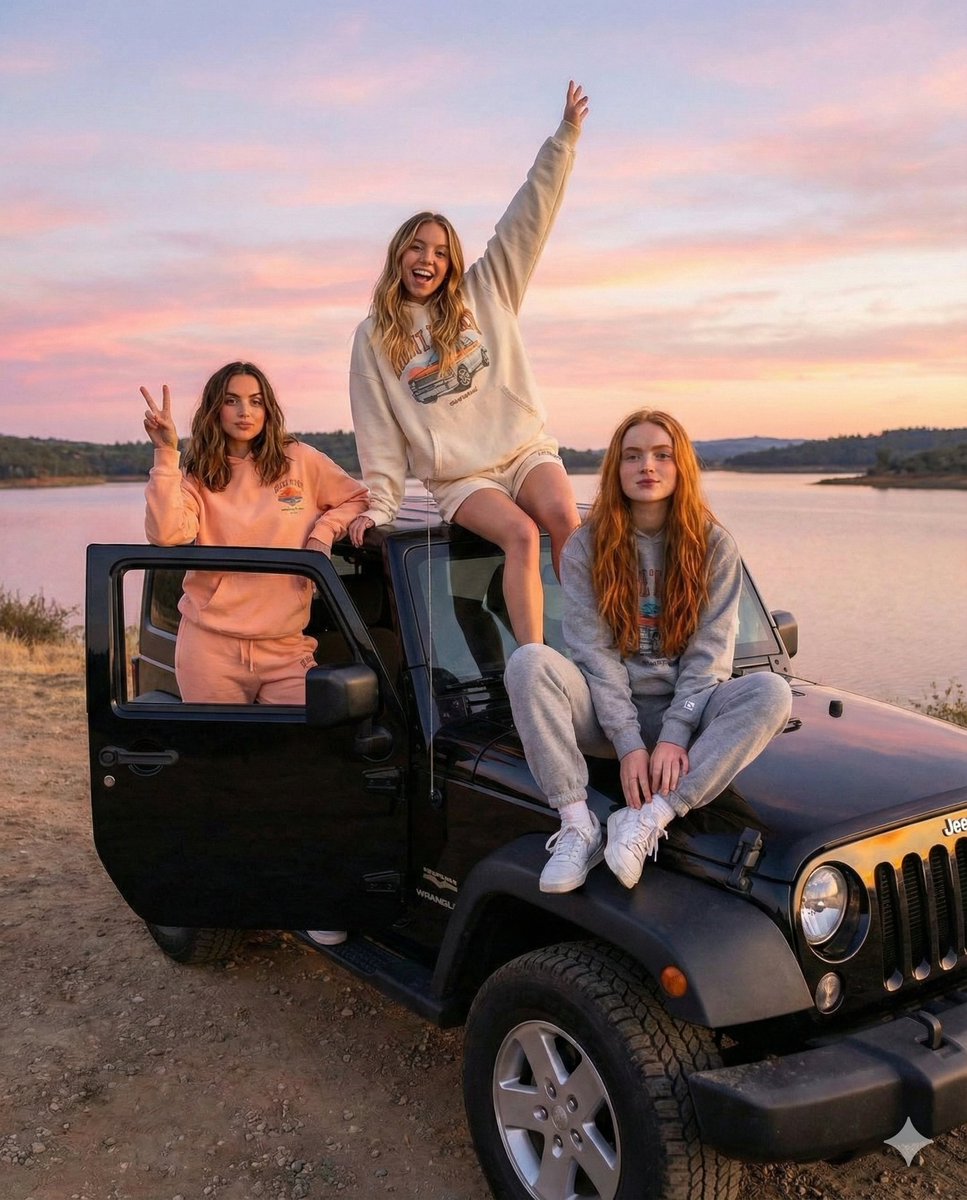 Road Trip Aesthetic with Three Subjects and Jeep