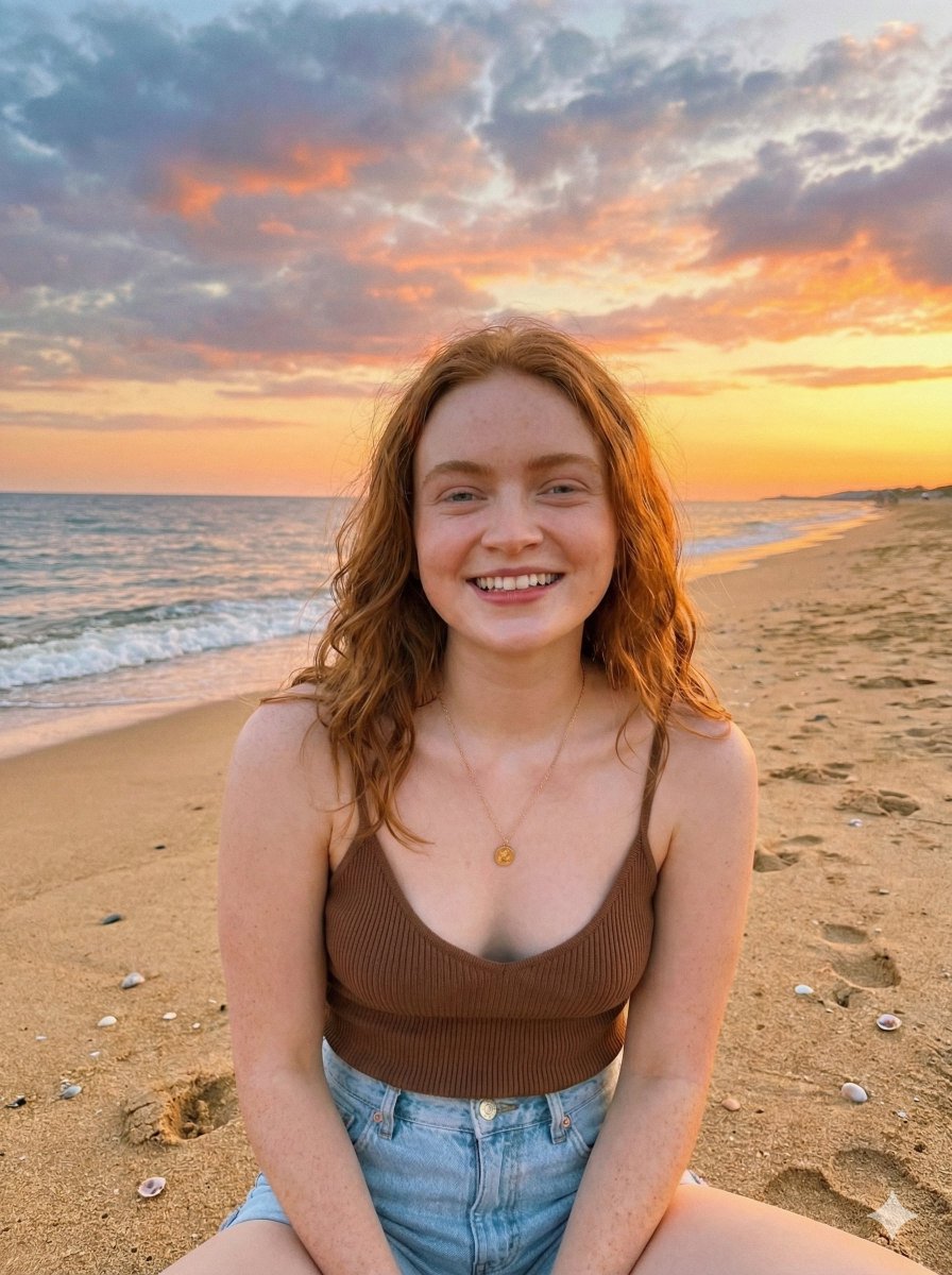 Sadie Sink Beach Sunset Portrait