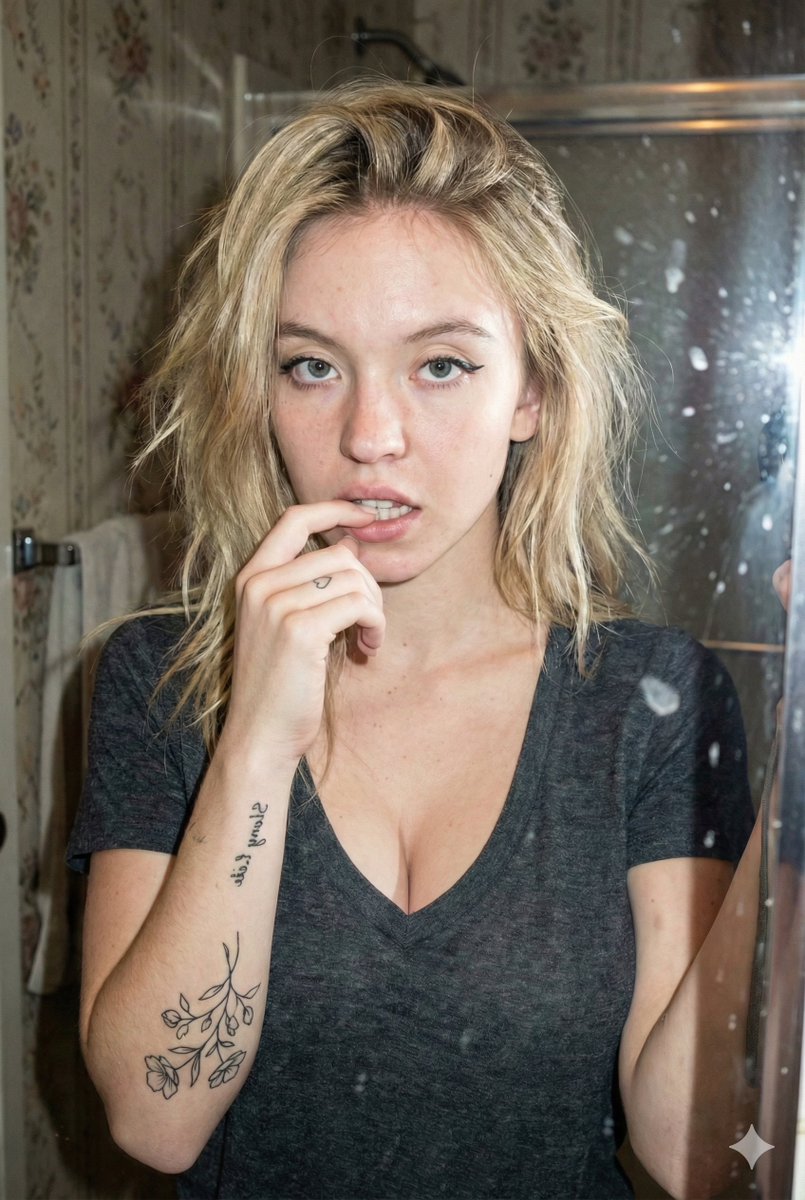 Grungy Flash Mirror Selfie with Tattoos