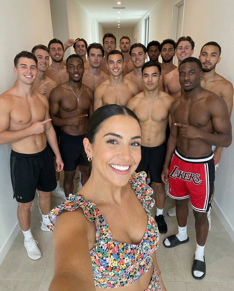 Social Media Post - High-Angle Selfie with Group of Shirtless Men - Image 1