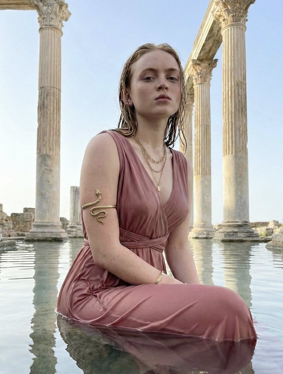 Modern Aphrodite in Flooded Ancient Ruins
