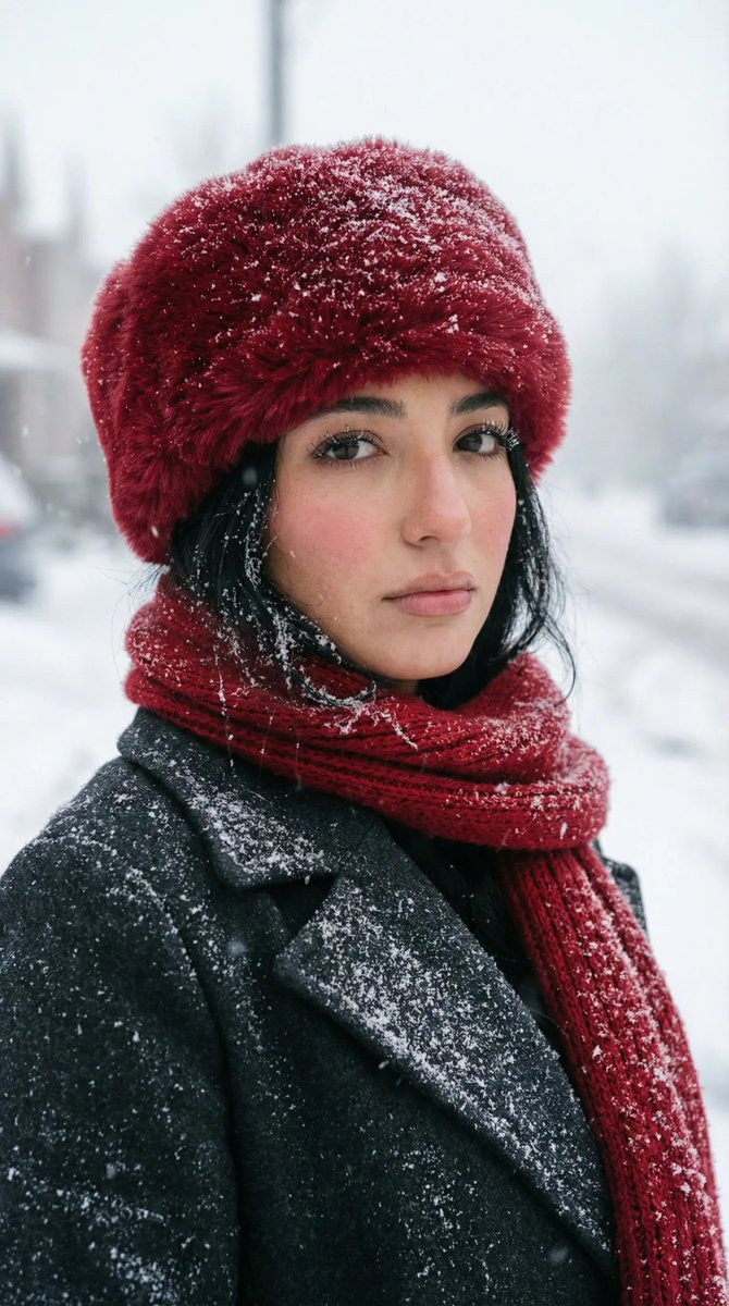 Product Marketing - Photorealistic Winter Street Portrait with Red Accents - Image 1
