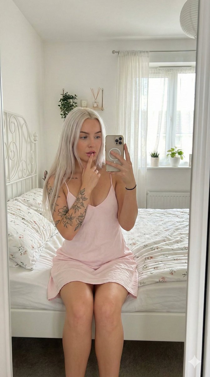 Profile / Avatar - Photorealistic Mirror Selfie in Bright White Bedroom - Image 1