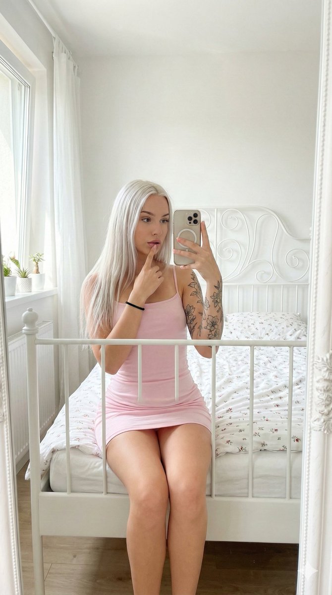 Profile / Avatar - Photorealistic Mirror Selfie in Bright White Bedroom - Image 2