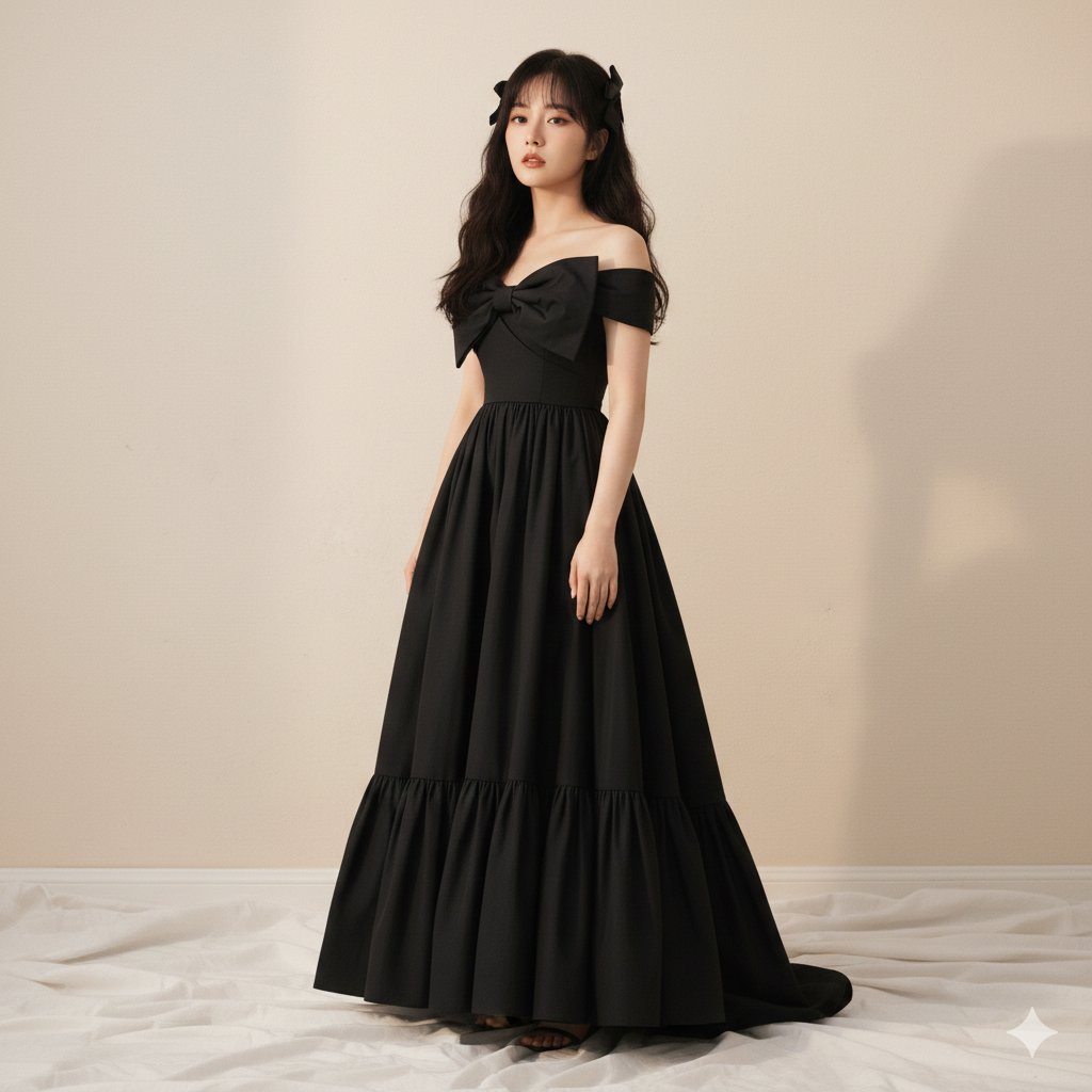 High-Fashion Editorial of Zhao Lusi in Black Bow Gown 3