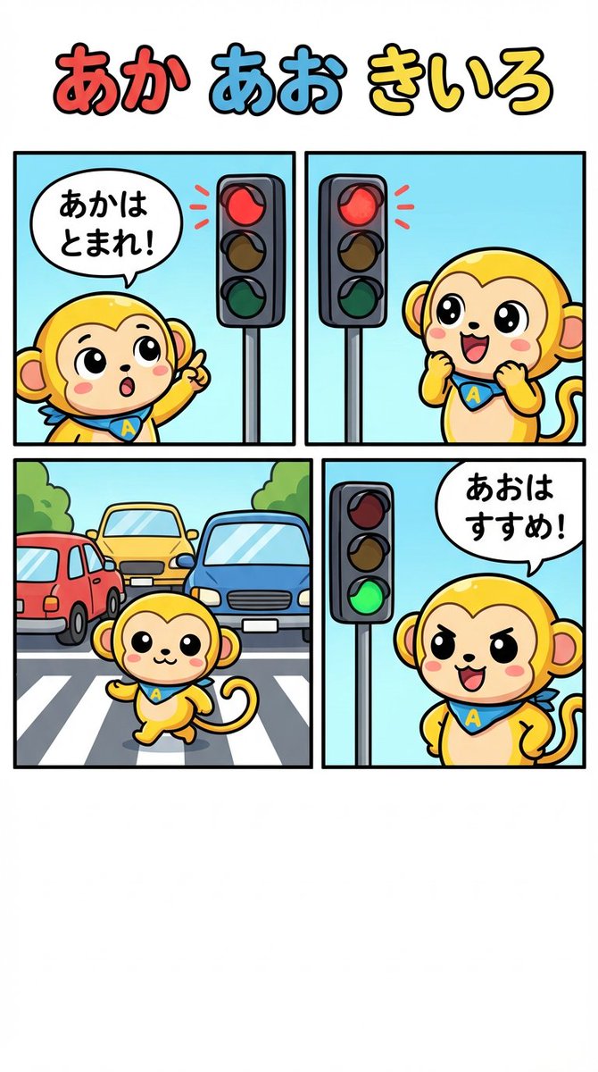 Four-Panel Comic: Red, Blue, Yellow Theme