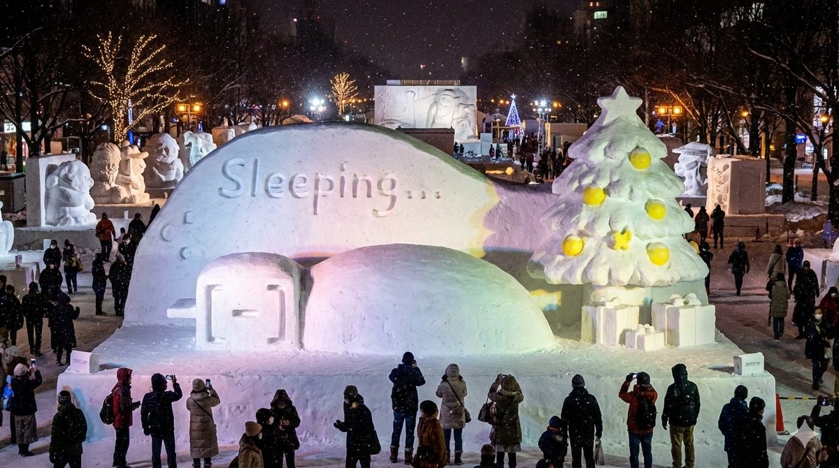 Snow Statue of Not Wanting to Leave the Futon