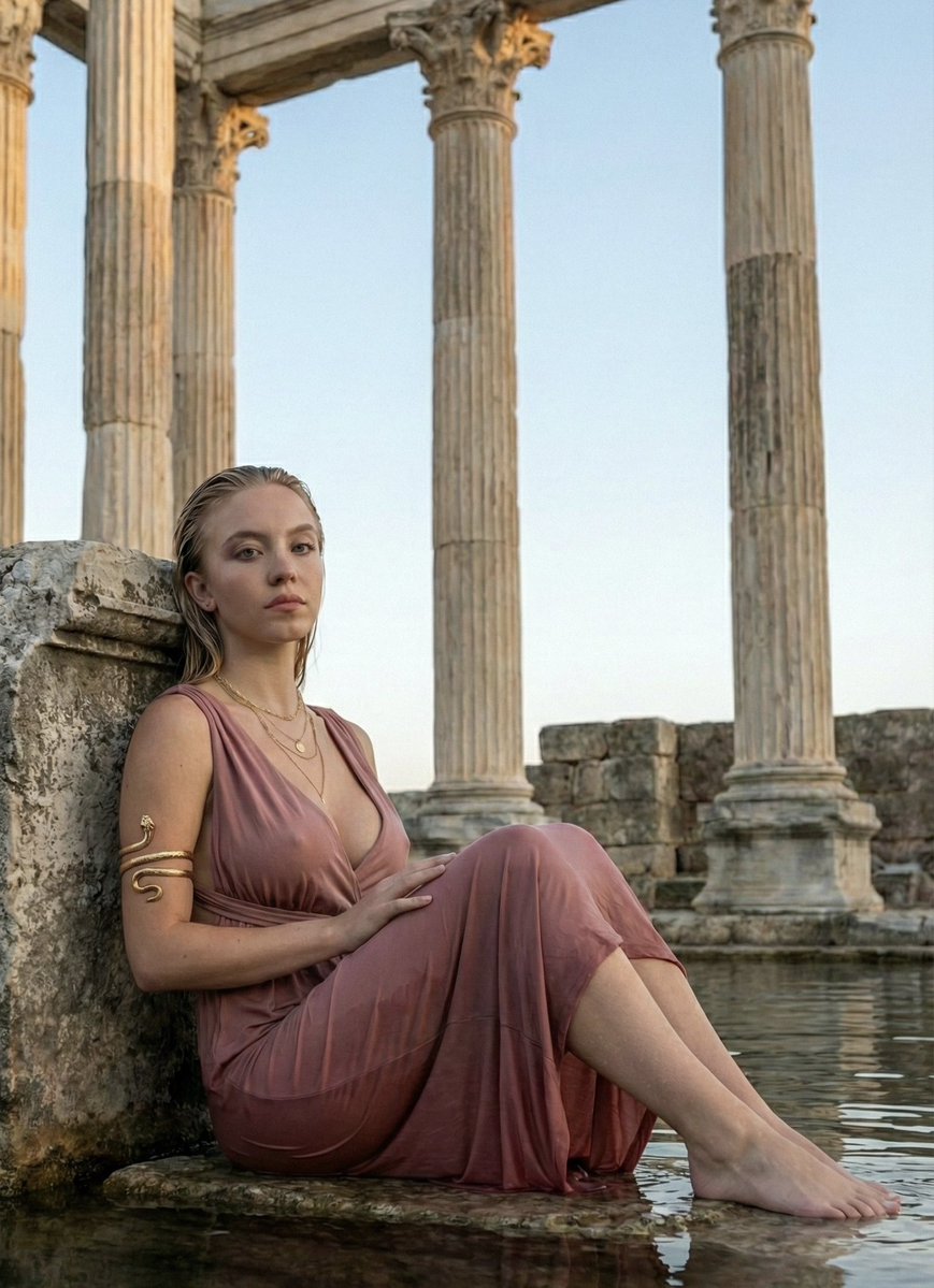 Sydney Sweeney as Modern Aphrodite in Flooded Ruins 2