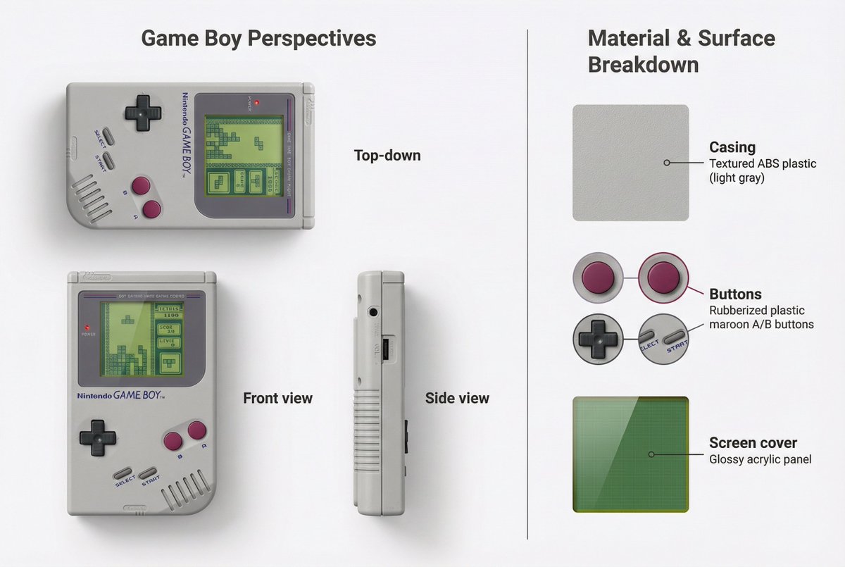 Nintendo Game Boy Product Showcase Infographic with Tetris