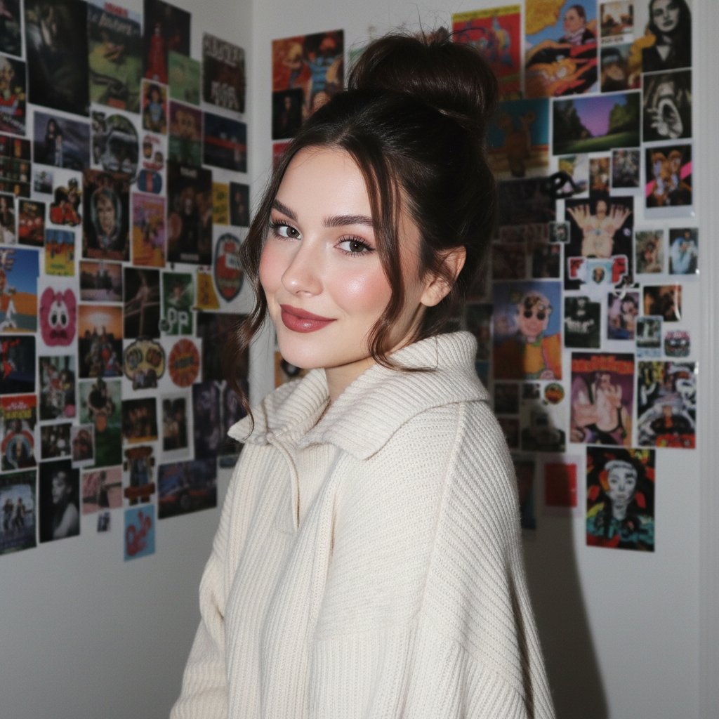 Gen Z/Y2K Flash Portrait in Poster-Covered Bedroom