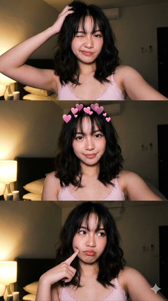 JSON Prompt for Vertical Triptych Selfie of Jenna Ortega Lookalike