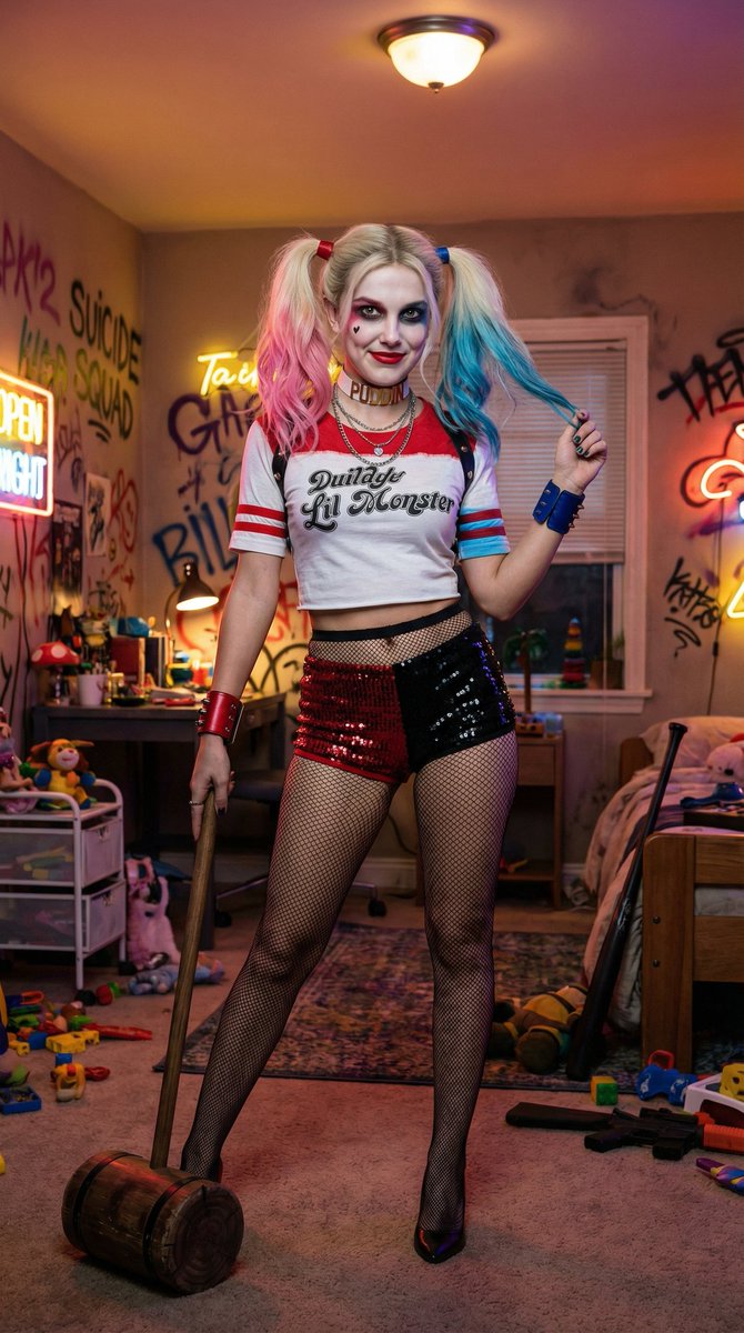Voluptuous Harley Quinn Cosplay Portrait Prompt