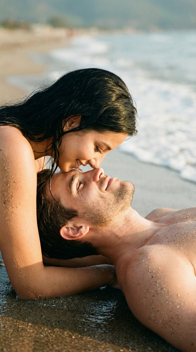 Ultra-Photoreal Candid Beach Romance Close-up Prompt