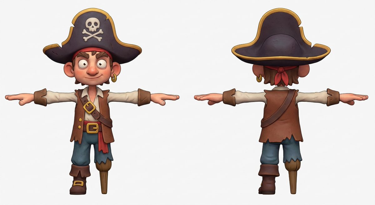 3D Pirate Character in T-Pose for Modeling