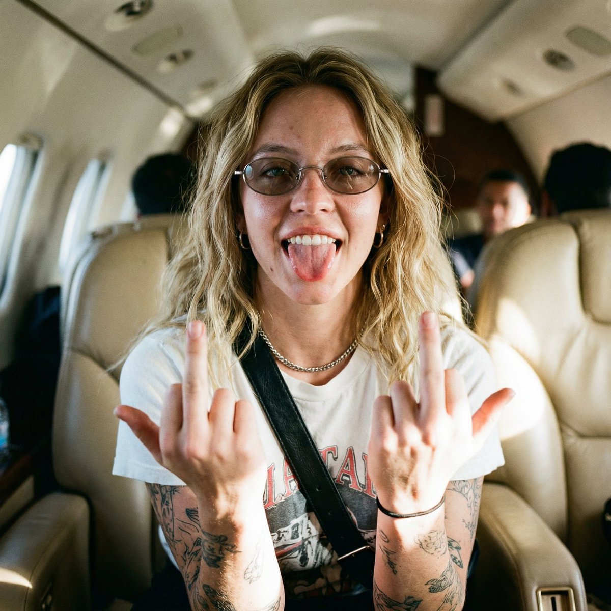 Unfiltered Paparazzi-Style Portrait in a Private Jet