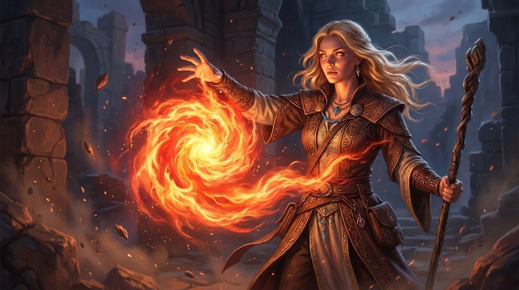 Hyperrealistic D&D Female Fire Mage