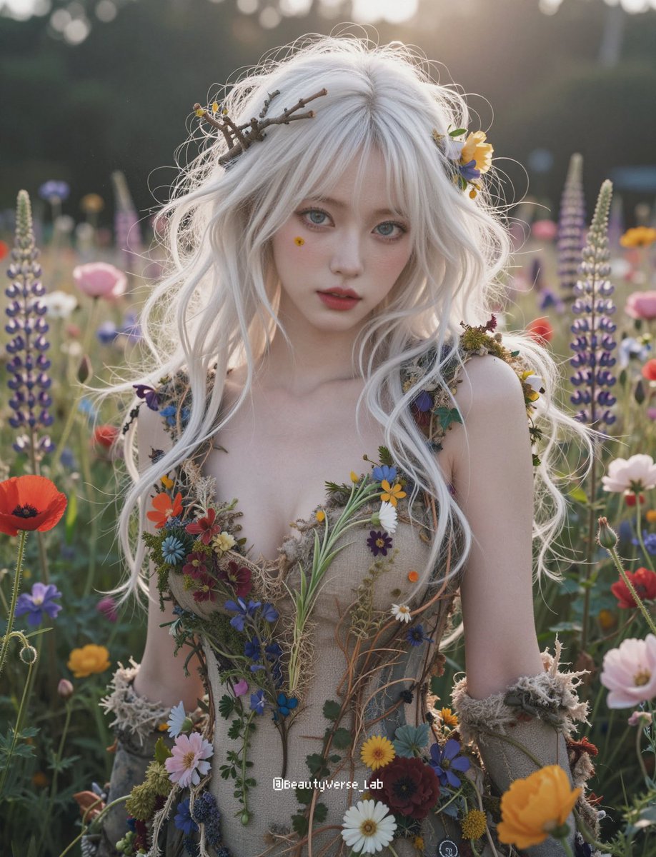 JSON Prompt for Ethereal Flower Field Fantasy Portrait
