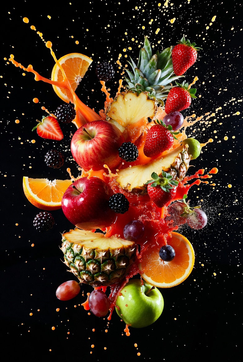 Exploding Fruit Arrangement Food Photography