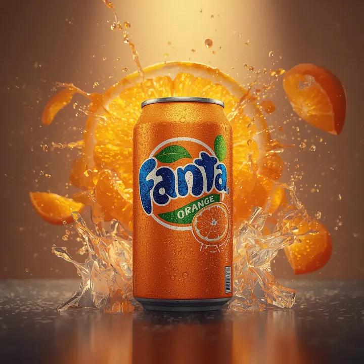Hyper-realistic Fanta Orange Product Shot with Splash 2