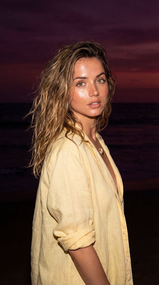 Late-Night Coastal Portrait with Flash and Sunset Glow