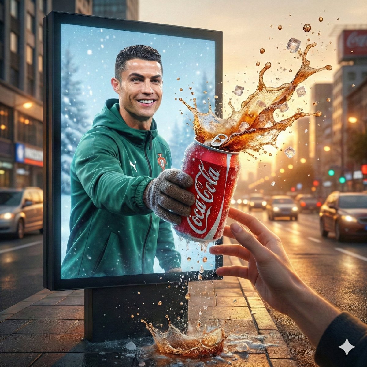 Surreal Billboard Advertisement with Hand Exchange