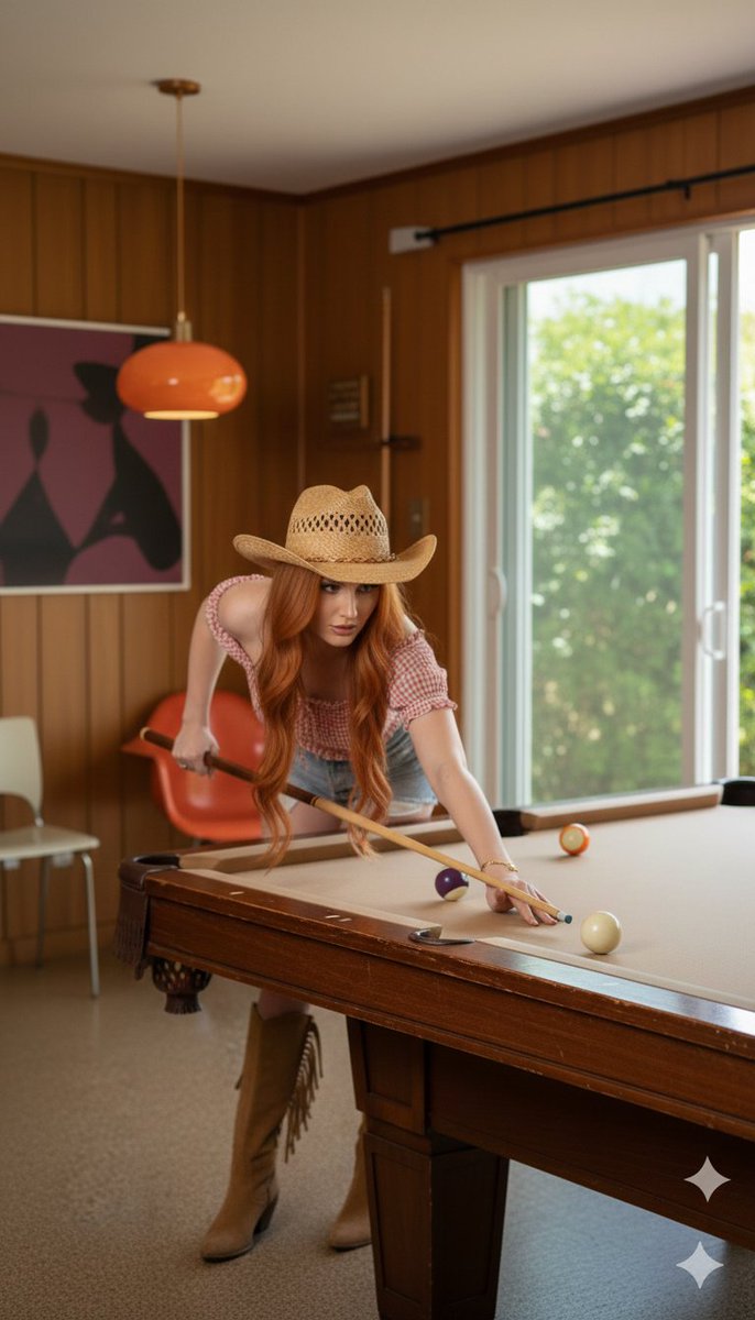 Western-Inspired Pool Hall Action Shot