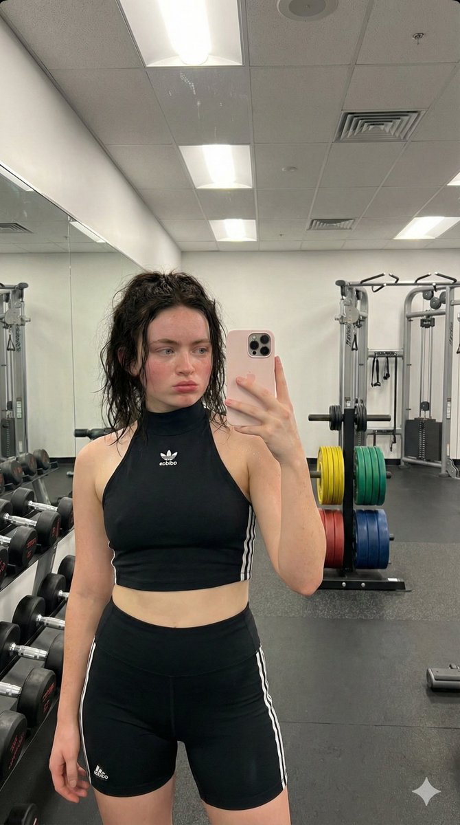 Photorealistic Gym Mirror Selfie of Sadie Sink