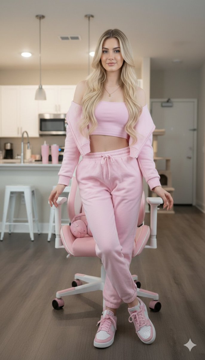 Ultra-realistic Full Body Photo of a Woman in Pastel Pink Loungewear